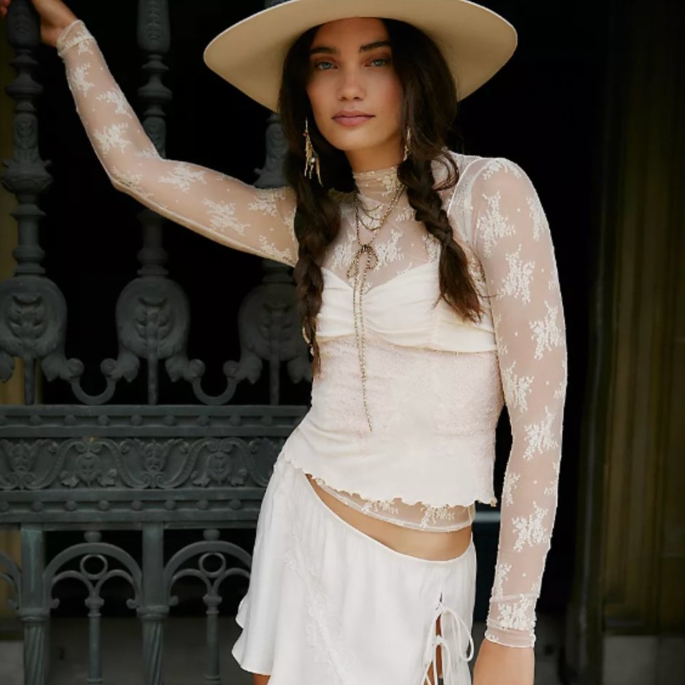 Free People Lady Lux Layering Top in Evening Creme; Size Medium